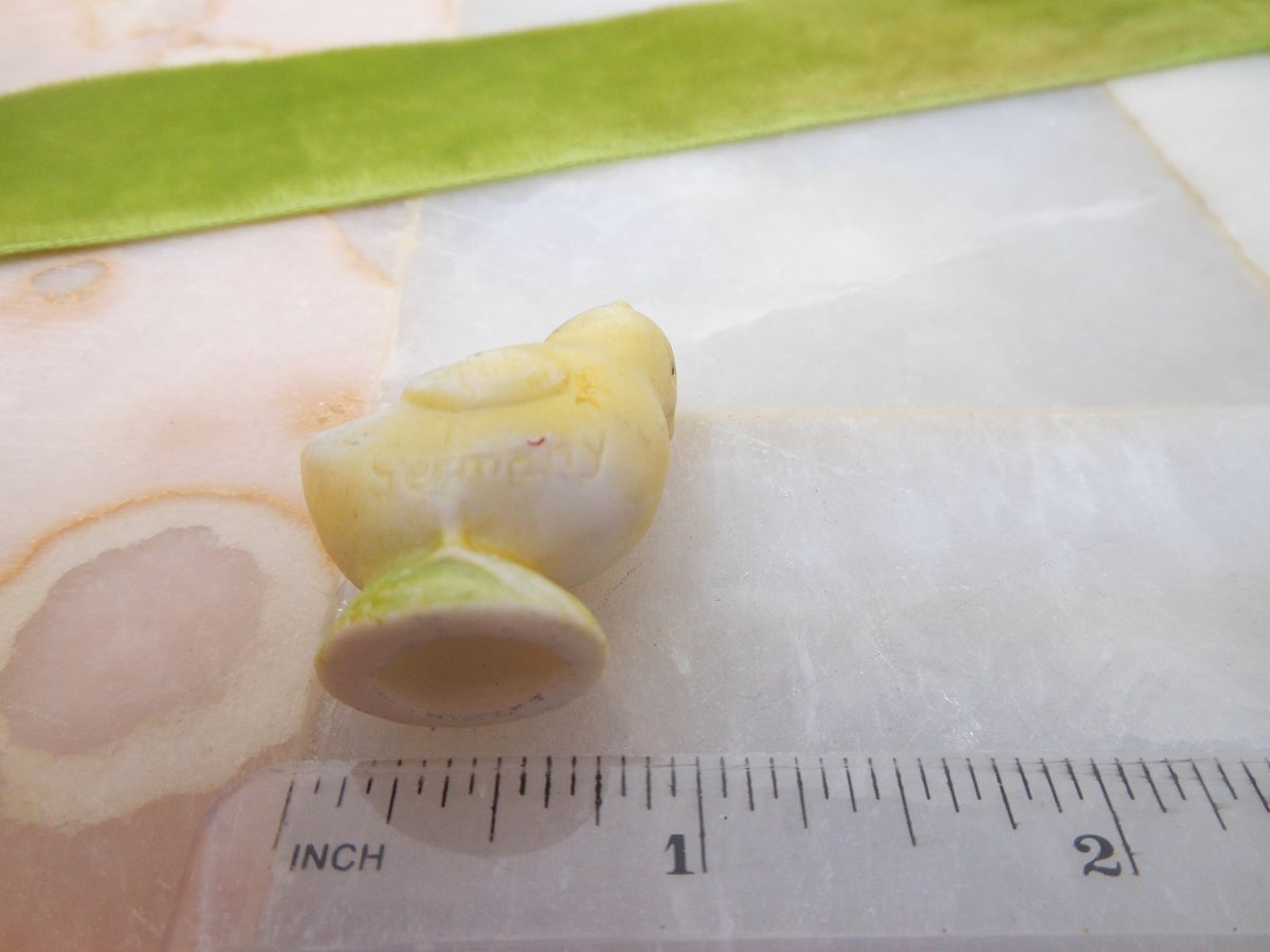 Vintage GERMANY Bisque Yellow Chick Chicken Doll Miniature Porcelain Figurine Penny Figural Easter Mid Century Gift, VivianJoel.com