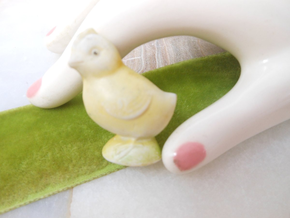 Vintage GERMANY Bisque Yellow Chick Chicken Doll Miniature Porcelain Figurine Penny Figural Easter Mid Century Gift, VivianJoel.com