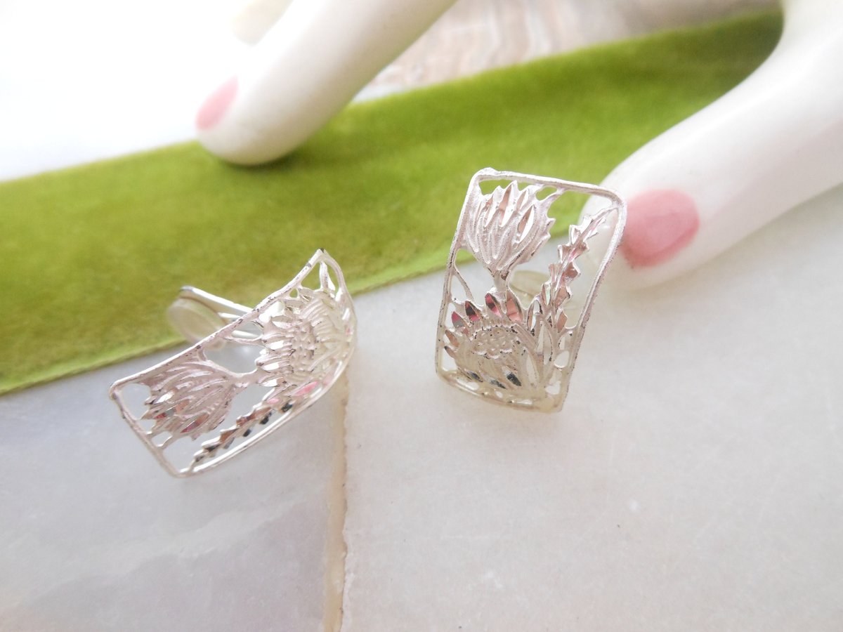 Vintage Hawaii STERLING SILVER Earrings Figural Flower Cactus Clip On Designer Artist Leighton Lam Jewelry Wedding Gift, VivianJoel.com