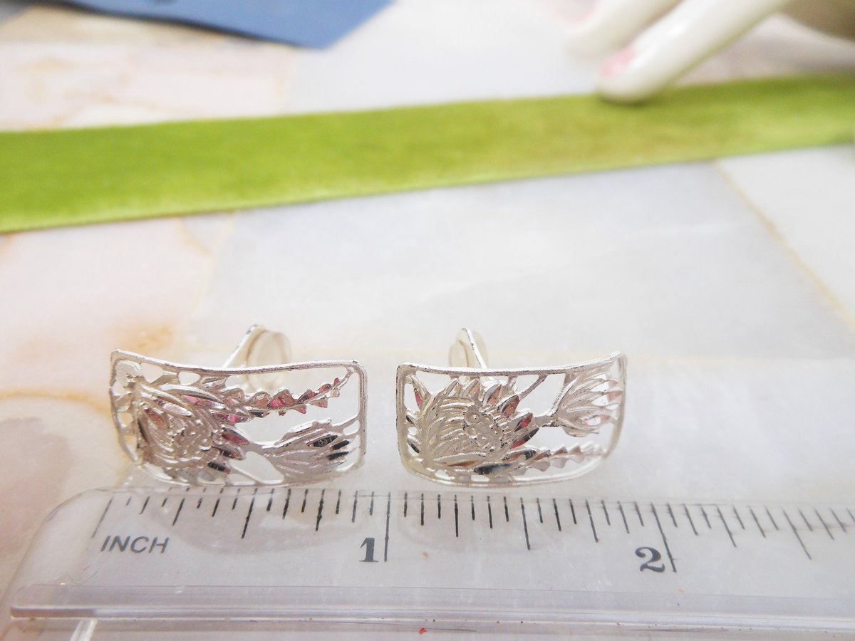 Vintage Hawaii STERLING SILVER Earrings Figural Flower Cactus Clip On Designer Artist Leighton Lam Jewelry Wedding Gift, VivianJoel.com