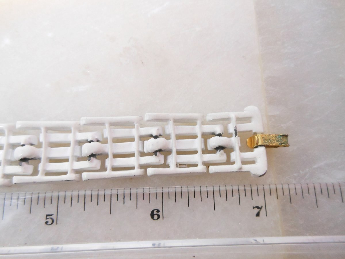 Vintage Crown TRIFARI Multi Link Bracelet White Enamel Mid Century Designer Jewelry *as is*, VivianJoel.com