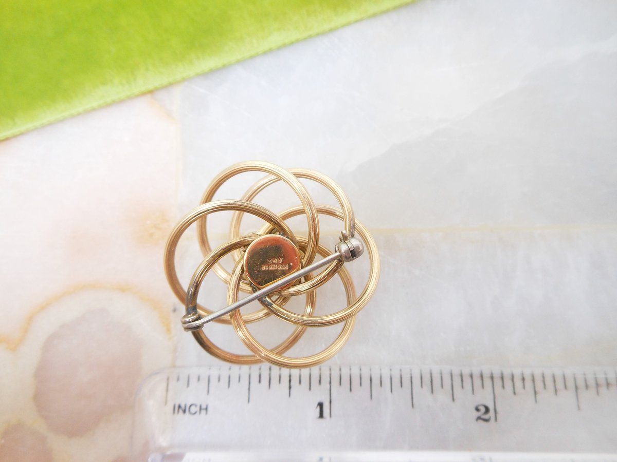 Vintage A & Z Pearl Brooch Love Knot Gold Fill Pin 12K Designer Atomic Flower Infinity Spiral GF Mid Century Jewelry Gift, VivianJoel.com