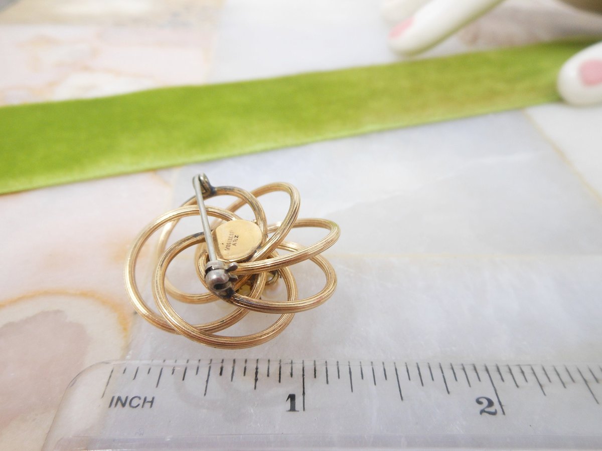 Vintage A & Z Pearl Brooch Love Knot Gold Fill Pin 12K Designer Atomic Flower Infinity Spiral GF Mid Century Jewelry Gift, VivianJoel.com