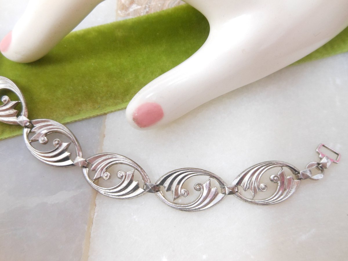 Vintage WRE Sterling Silver Art Deco Nouveau Link Bracelet Delicate Modernist RICHARDS 925 Designer Mid Century Jewelry Gift, VivianJoel.com