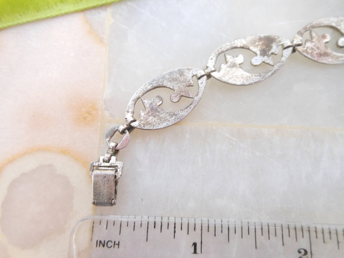 Vintage WRE Sterling Silver Art Deco Nouveau Link Bracelet Delicate Modernist RICHARDS 925 Designer Mid Century Jewelry Gift, VivianJoel.com