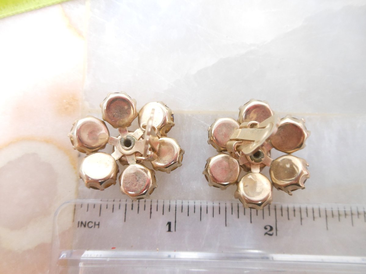 Vintage WEISS Earrings Red Crystal Clip On Flower Rhinestone Designer Mid Century Jewelry Gift, VivianJoel.com
