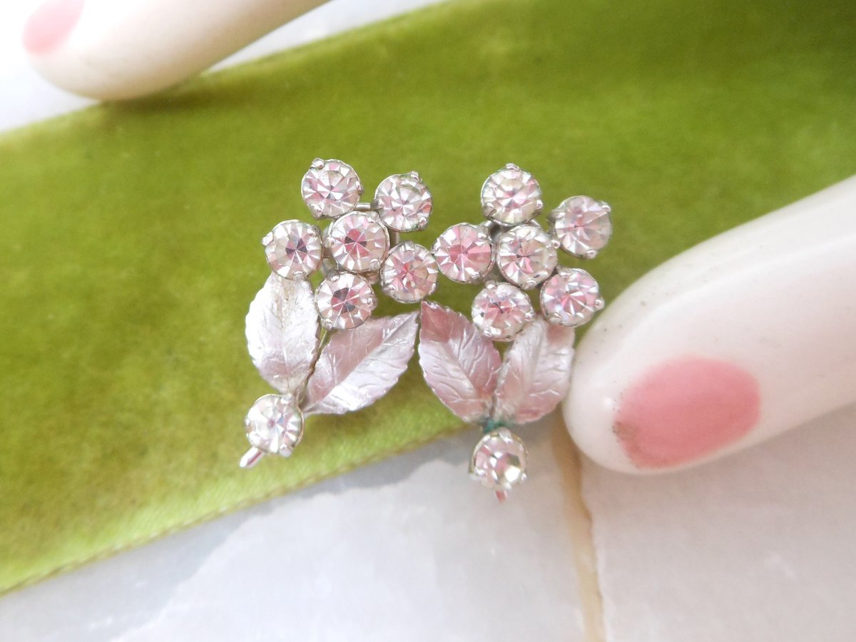 Vintage KREMENTZ Earrings Flower Crystal Rhinestone Screw Back Gold Overlay Petite Minimalist Designer Jewelry Mid Century, VivianJoel.com