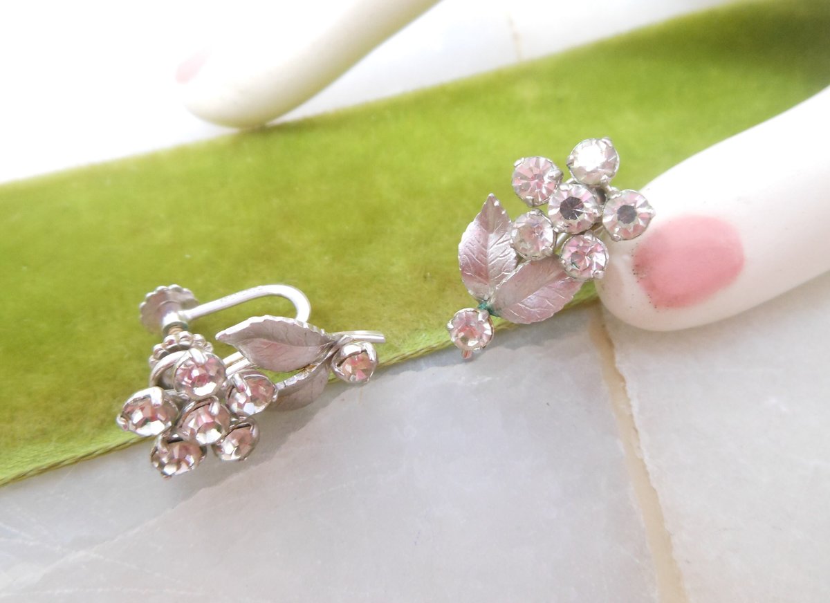 Vintage KREMENTZ Earrings Flower Crystal Rhinestone Screw Back Gold Overlay Petite Minimalist Designer Jewelry Mid Century, VivianJoel.com