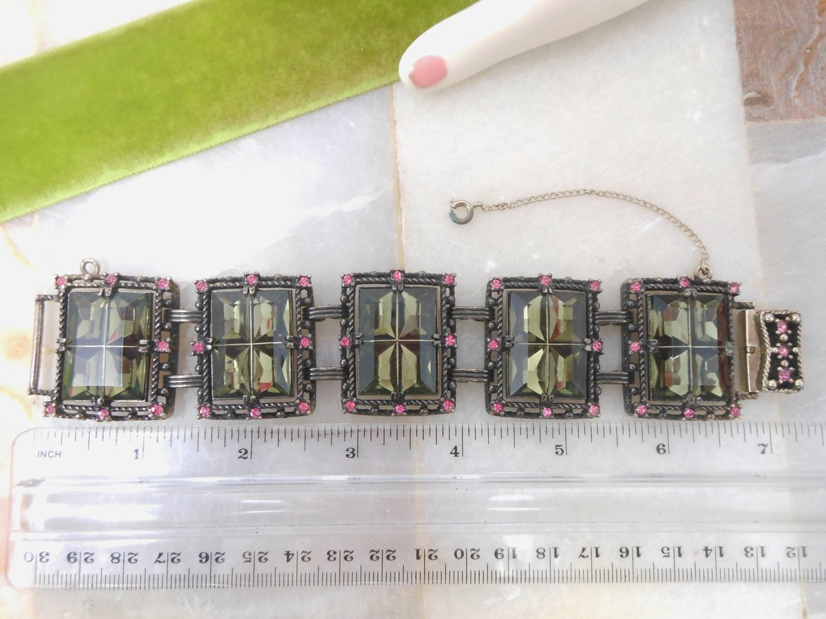 Vintage SARAH COVENTRY Bracelet Chunky Link Midnight Magic Pink Gray Designer Mid Century Jewelry, VivianJoel.com