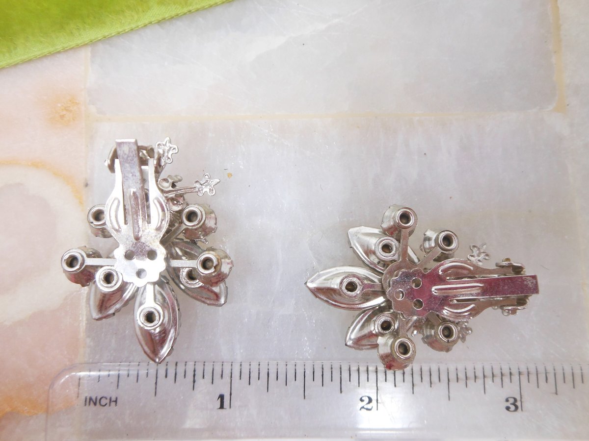 Vintage Ear Climber Earrings Rhinestone Clip On Smoky Gray Fleur De Lis Regency Revival Glam Jewelry Mid Century Gift, VivianJoel.com