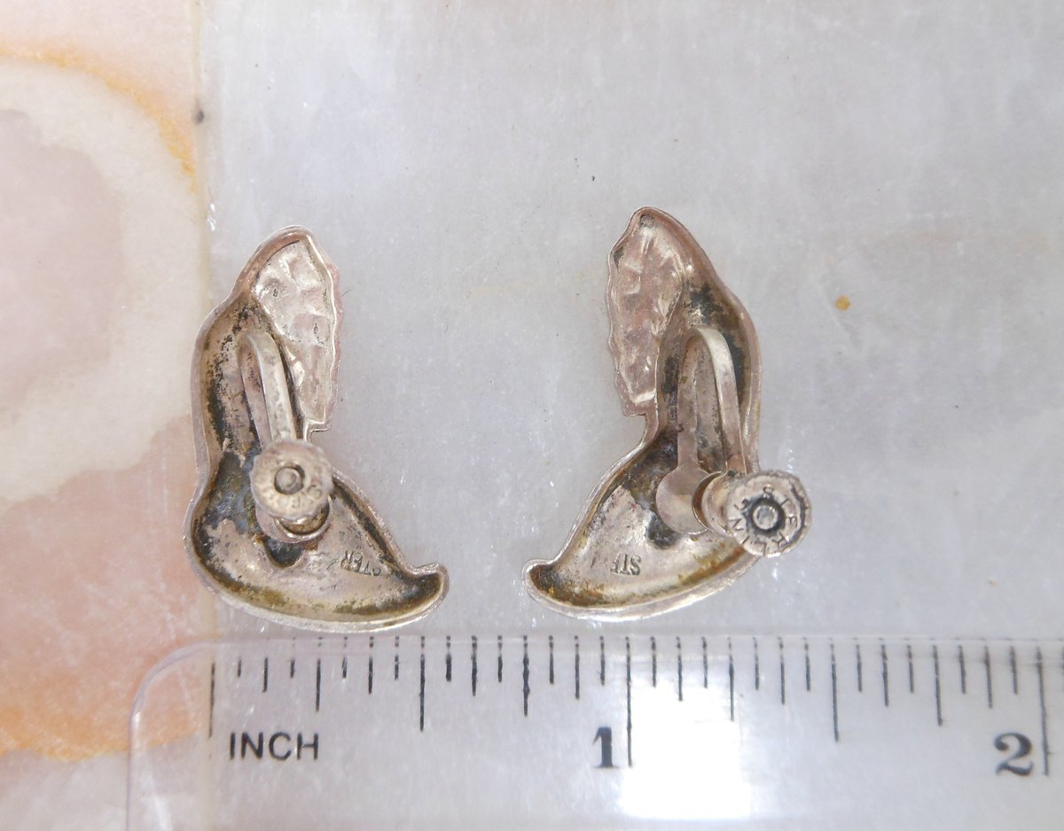 Vintage STERLING SILVER Earrings Flower Calla Lily Screw Back Mid Century Jewelry Wedding Gift, VivianJoel.com