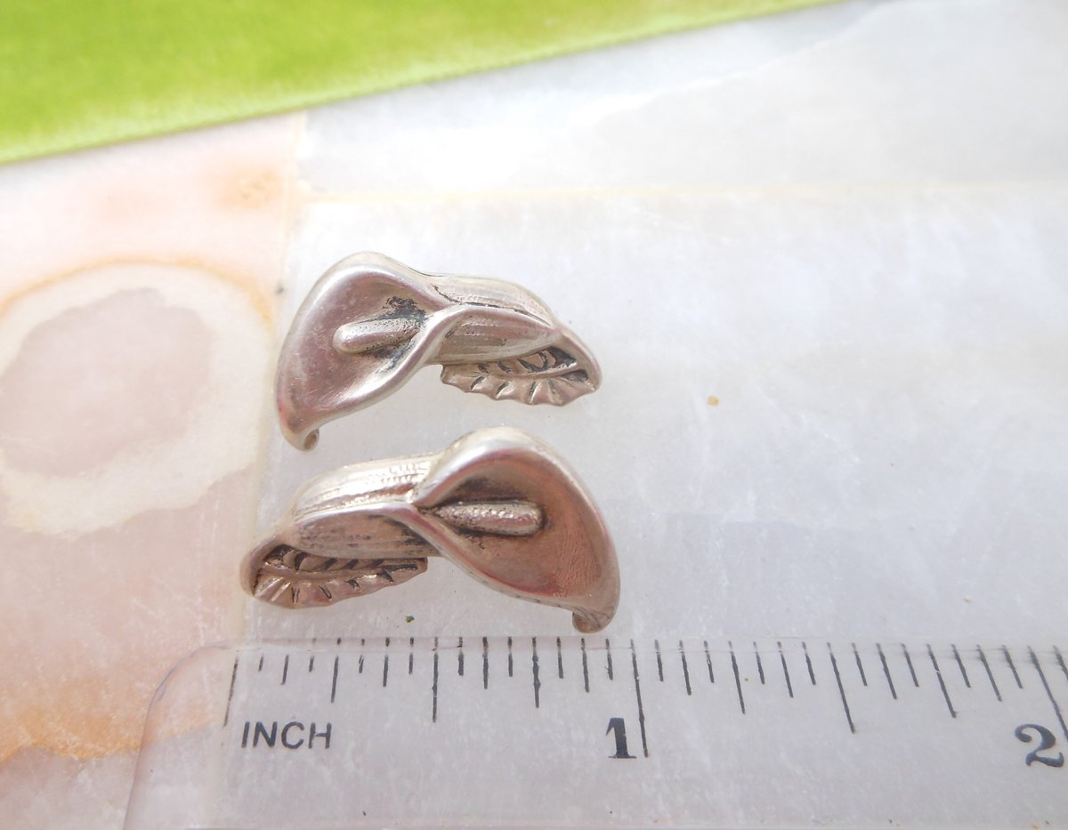 Vintage STERLING SILVER Earrings Flower Calla Lily Screw Back Mid Century Jewelry Wedding Gift, VivianJoel.com