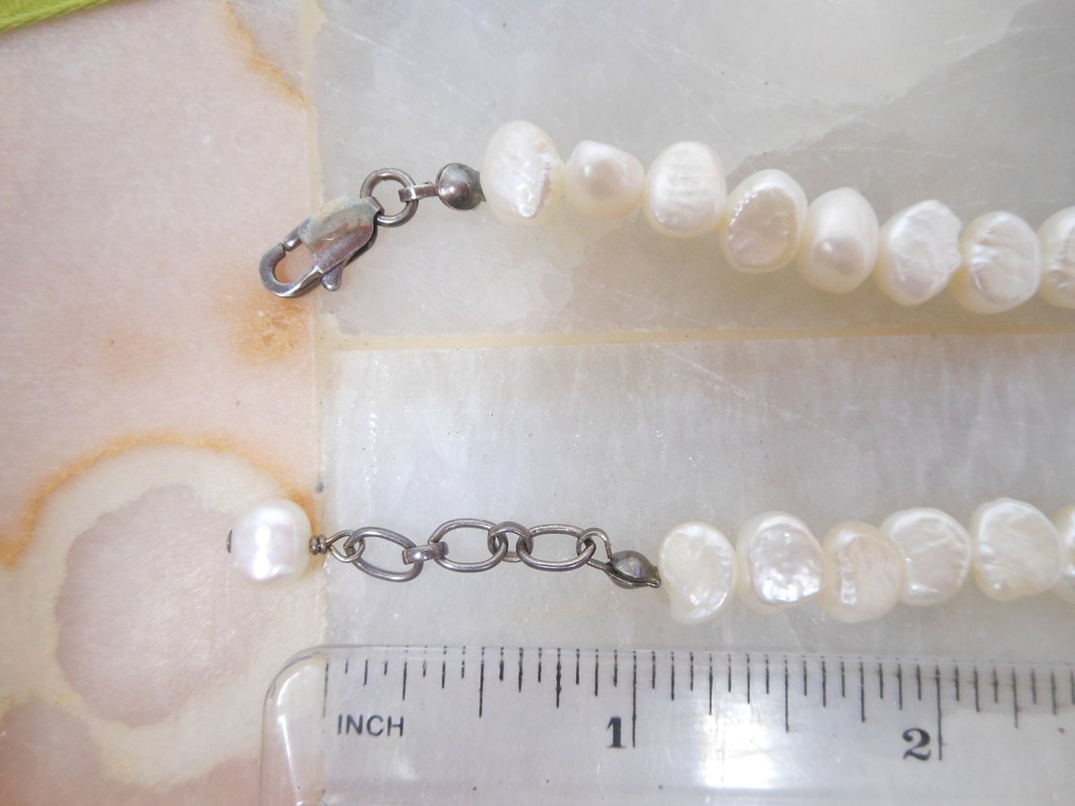 Vintage Natural Pearl Necklace Bead Sterling Silver 925 Clasp 17" White Winter Wedding Jewelry Gift, VivianJoel.com