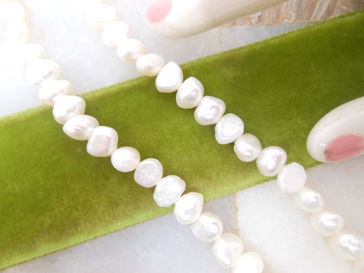 Vintage Natural Pearl Necklace Bead Sterling Silver 925 Clasp 17" White Winter Wedding Jewelry Gift, VivianJoel.com