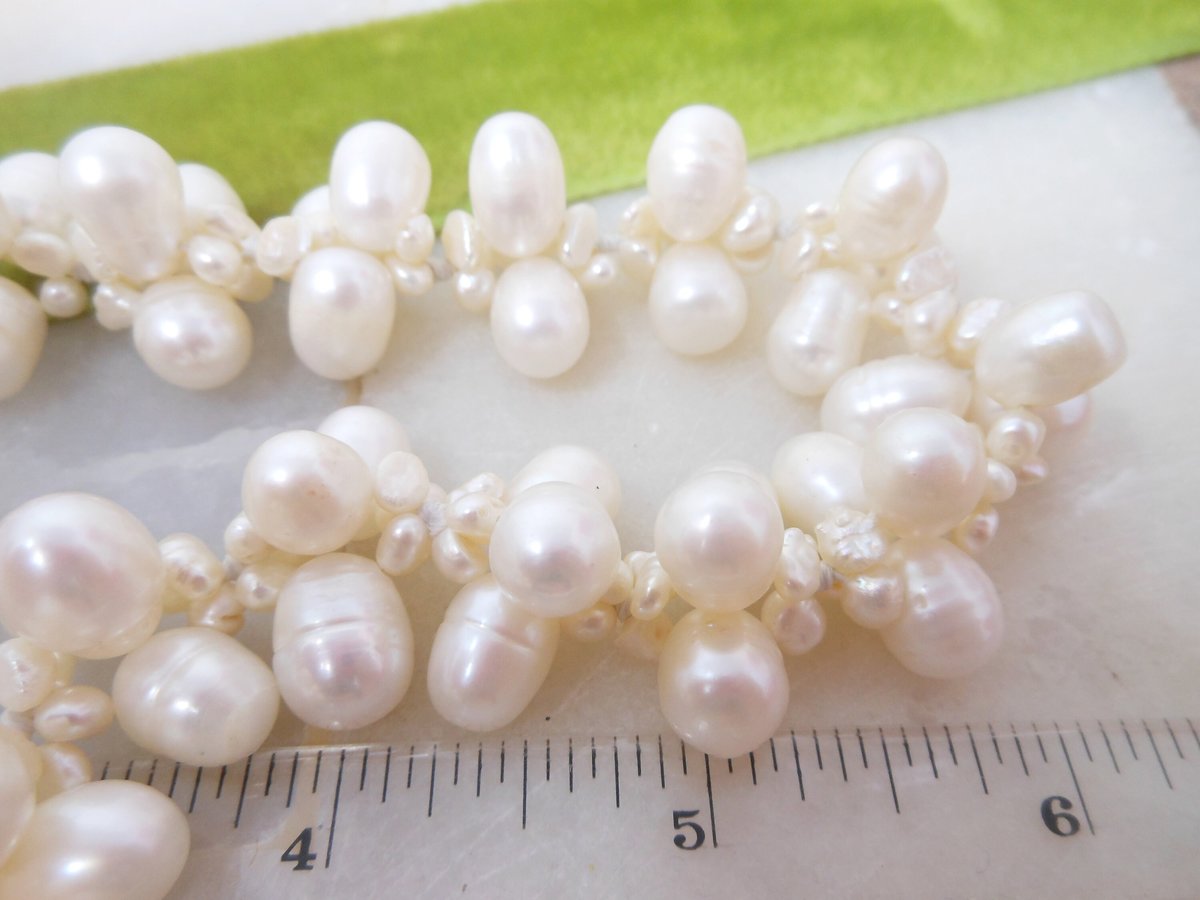 Vintage Baroque Pearl Necklace Bead Woven Cluster Beach Winter White Wedding Toggle Clasp Jewelry Gift, VivianJoel.com