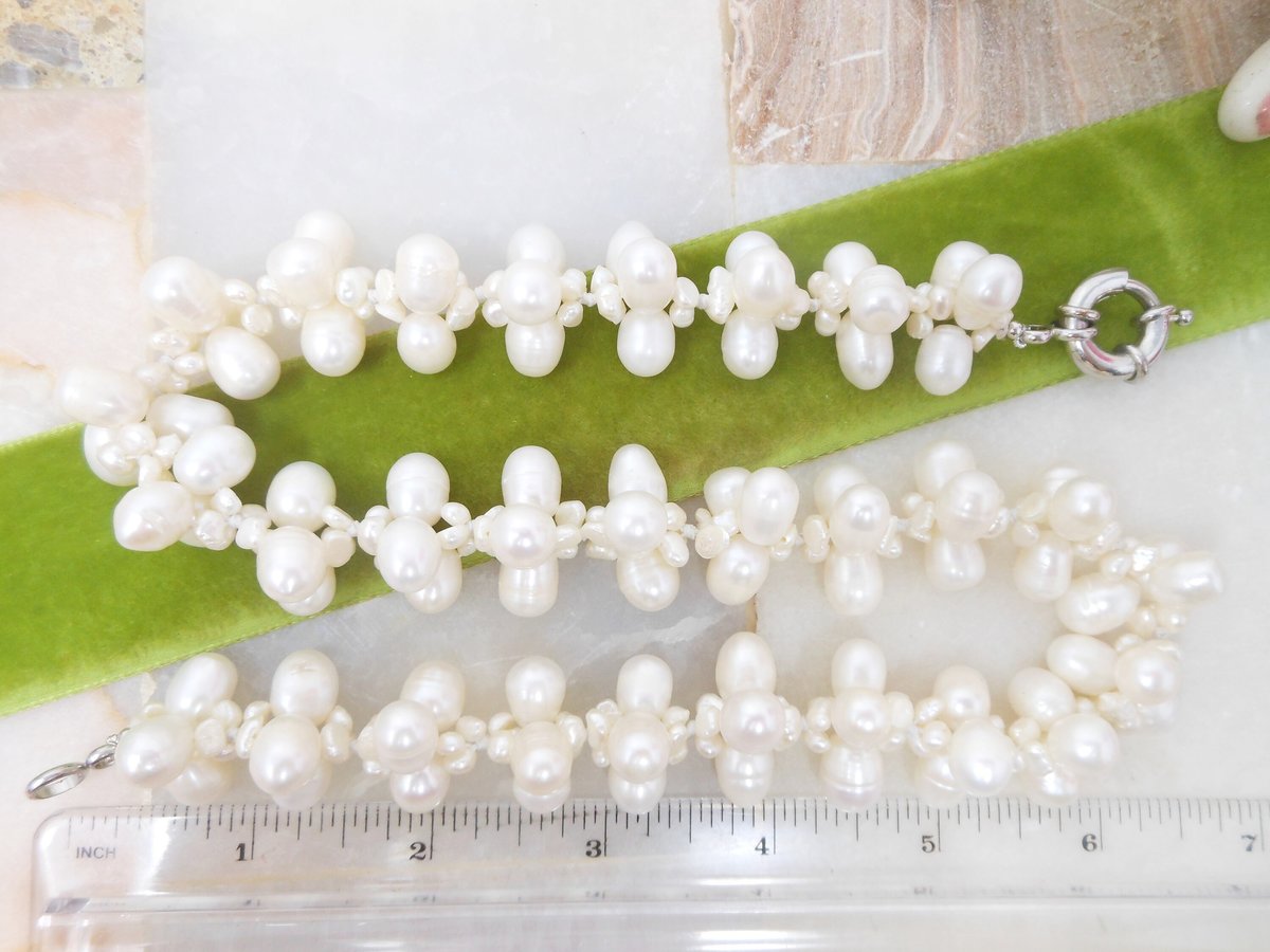 Vintage Baroque Pearl Necklace Bead Woven Cluster Beach Winter White Wedding Toggle Clasp Jewelry Gift, VivianJoel.com
