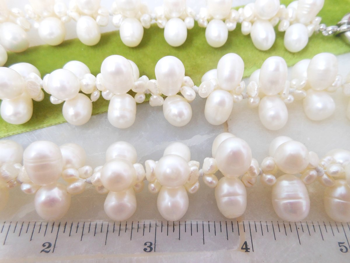 Vintage Baroque Pearl Necklace Bead Woven Cluster Beach Winter White Wedding Toggle Clasp Jewelry Gift, VivianJoel.com