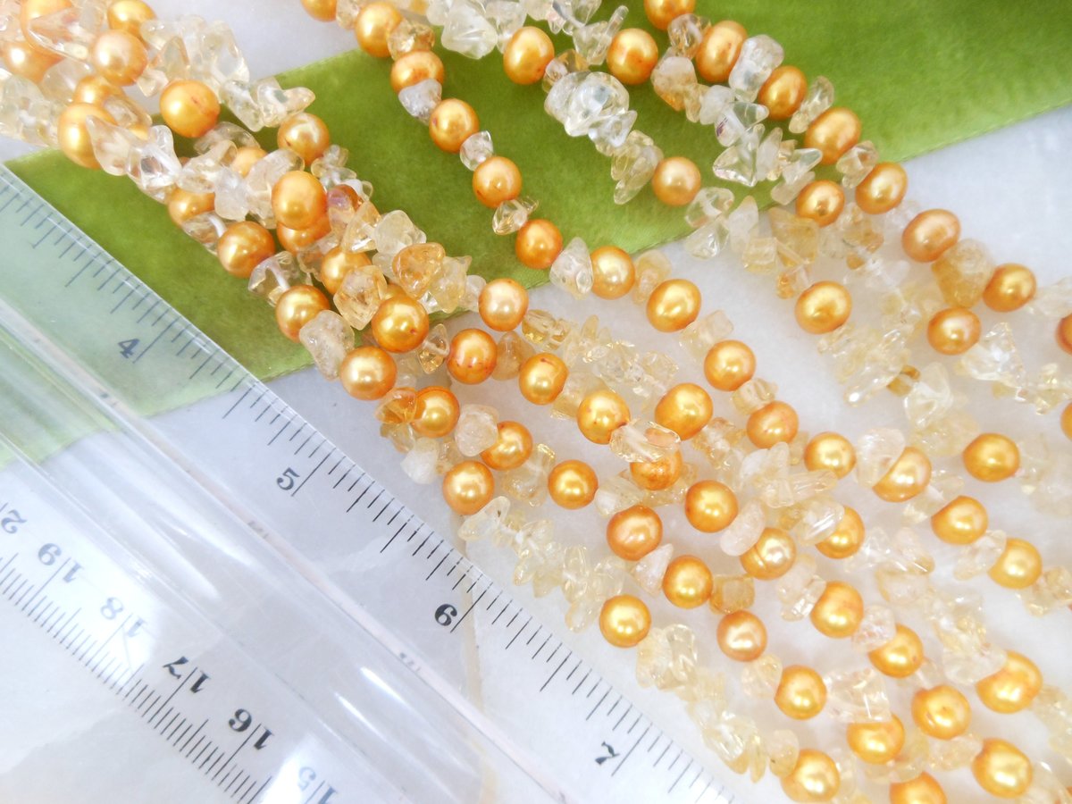 Vintage Pearl Citrine Necklace Quartz Bead Four Strand Bead Collar Torsade Sterling Silver Clasp 925 Statement Jewelry Gift, VivianJoel.com