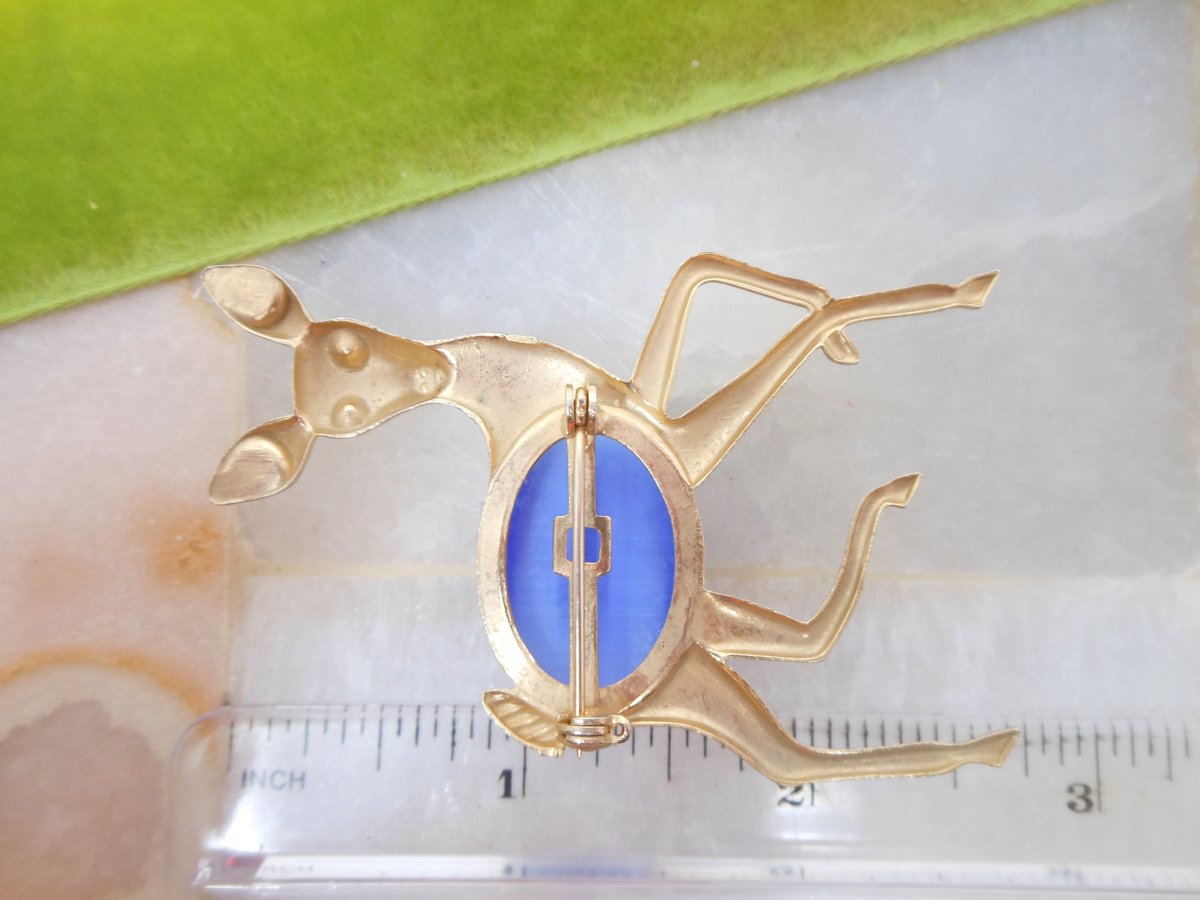 Vintage Reindeer Deer Jelly Belly Pin Brooch Rhinestone Stamped Brass Figural Christmas Winter Jewelry Gift Mid Century, VivianJoel.com