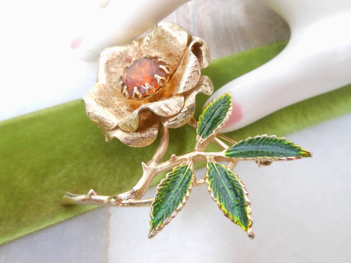 Vintage SARAH COVENTRY Brooch Ember Flower Rhinestone Pin Chunky Topaz Crystal Enamel Designer rMid Century Jewelry Gift, VivianJoel.com