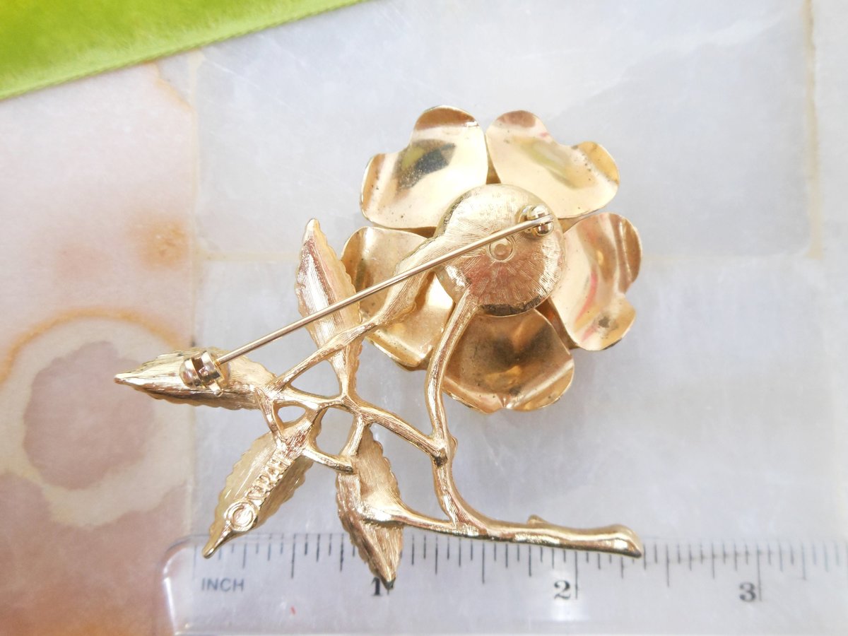 Vintage SARAH COVENTRY Brooch Ember Flower Rhinestone Pin Chunky Topaz Crystal Enamel Designer rMid Century Jewelry Gift, VivianJoel.com