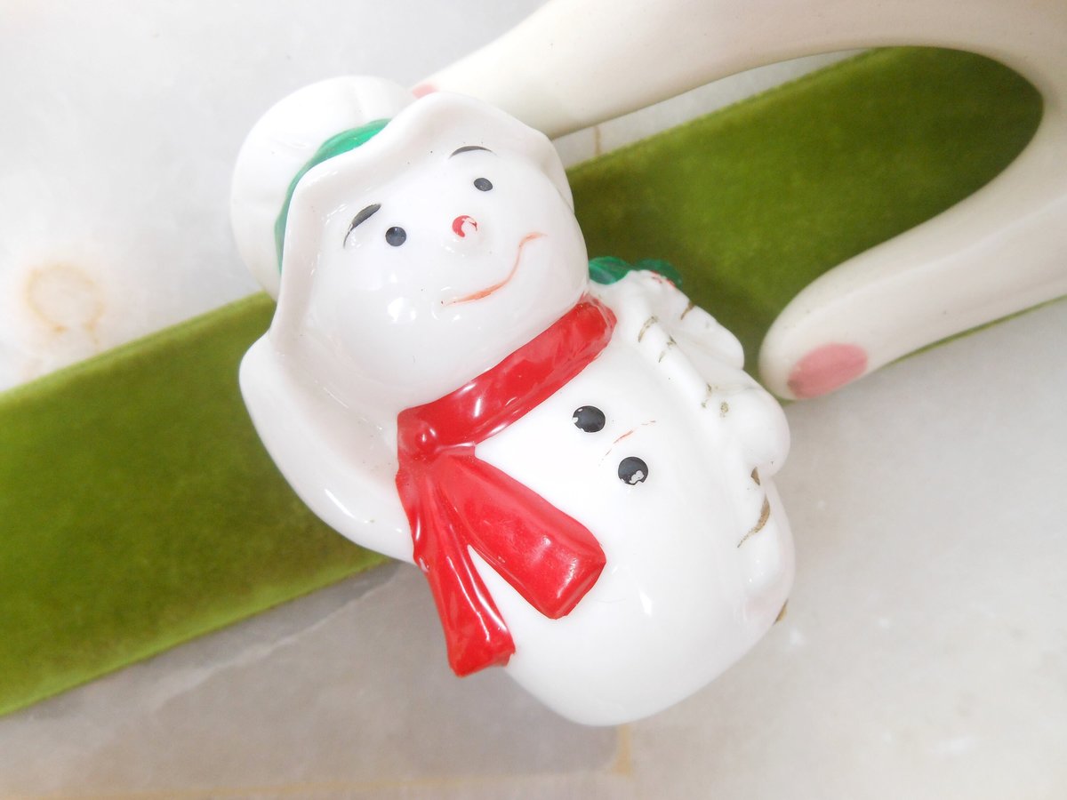 Vintage Miniature Snowman Christmas Candy Cane Bone China Taiwan Stocking Stuffer Gift, VivianJoel.com