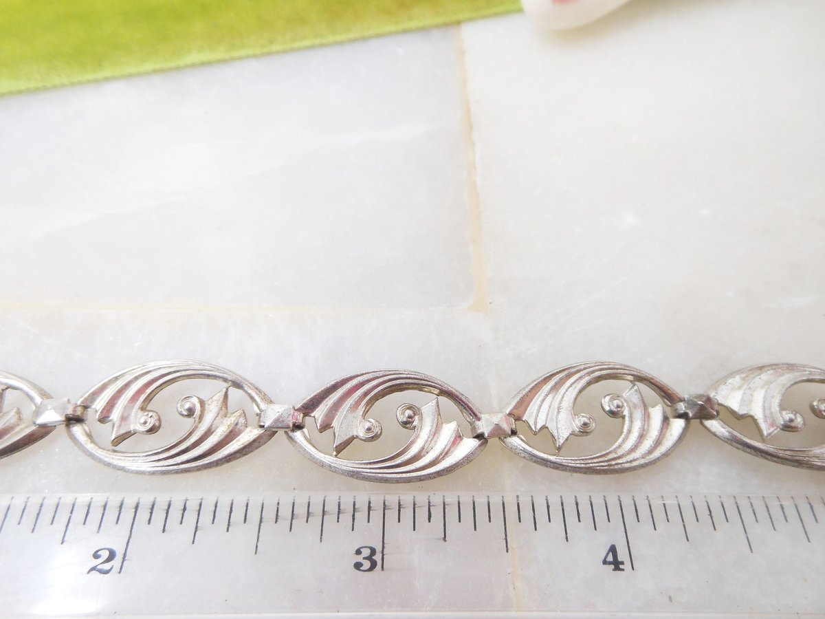 Vintage WRE Sterling Silver Art Deco Nouveau Link Bracelet Delicate Modernist RICHARDS 925 Designer Mid Century Jewelry Gift, VivianJoel.com
