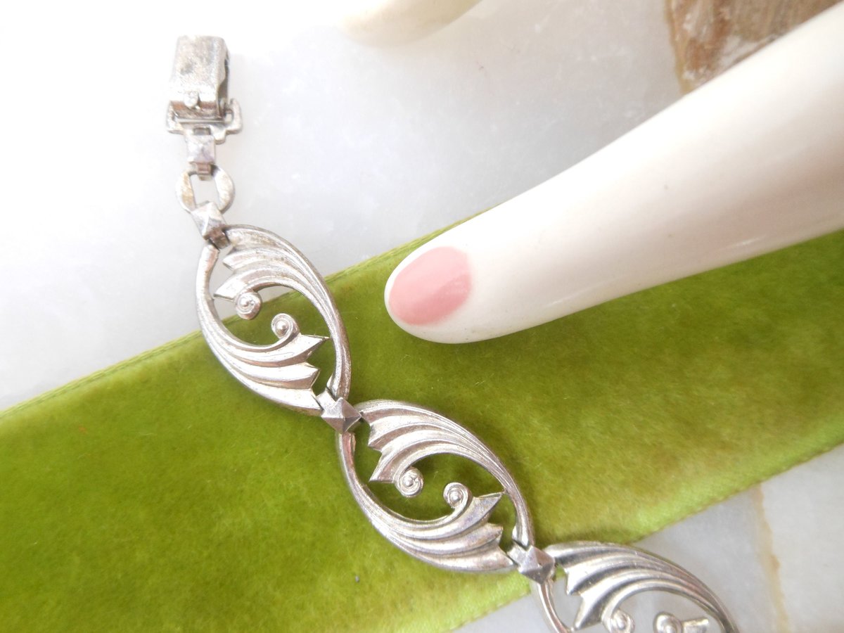Vintage WRE Sterling Silver Art Deco Nouveau Link Bracelet Delicate Modernist RICHARDS 925 Designer Mid Century Jewelry Gift, VivianJoel.com
