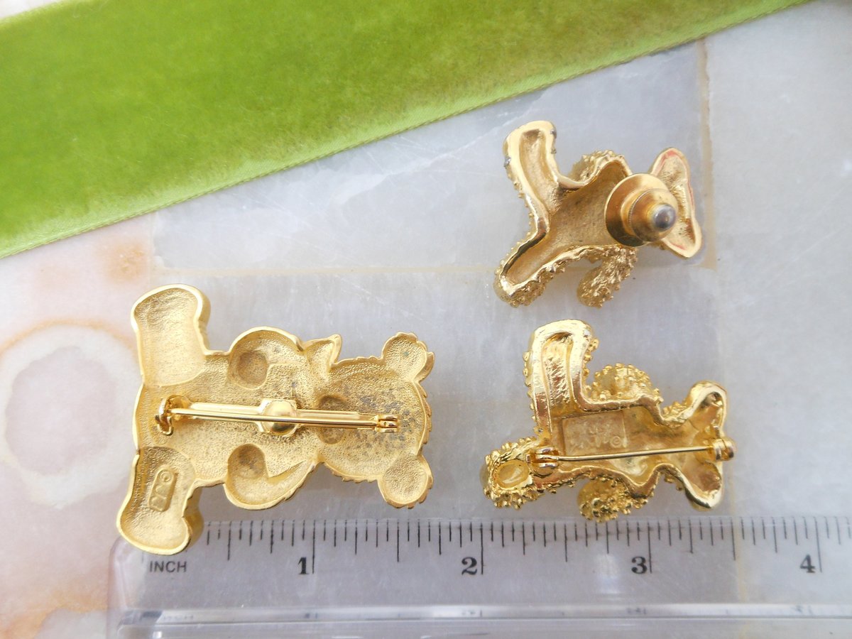 Vintage LOT 3 Teddy Bear Pin Brooch Rhinestone Figural JJ Designer Jewelry Gift,  VivianJoel.com