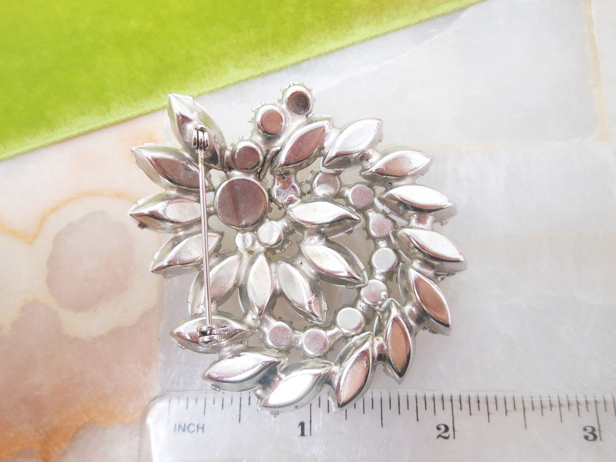 Vintage White Milk Glass Brooch Flower Bouquet Pin Pinwheel Wedding Bride Jewelry Gift Mid Century, VivianJoel.com