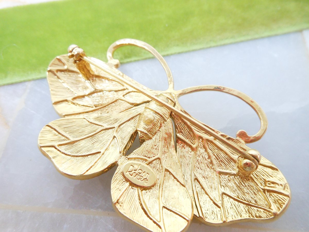 Vintage JOAN RIVERS Designer Brooch Butterfly Pin Morpho Moth Crystal Encrusted Rhinestone Insect Bug Jewelry Gift, VivianJoel.com