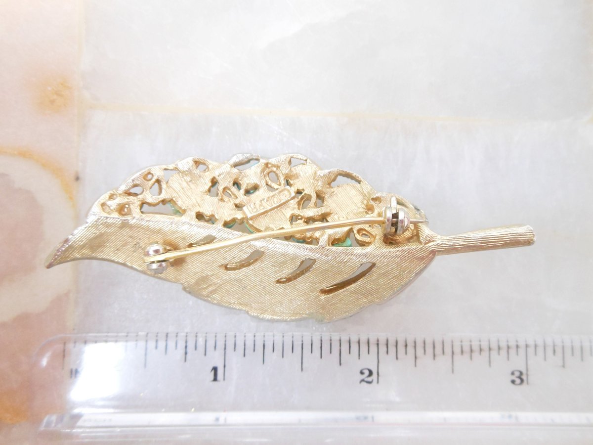 Vintage CAPRI Blue Leaf Brooch Designer Faux Turquoise Aqua Mid Century Jewelry Gift, VivianJoel.com