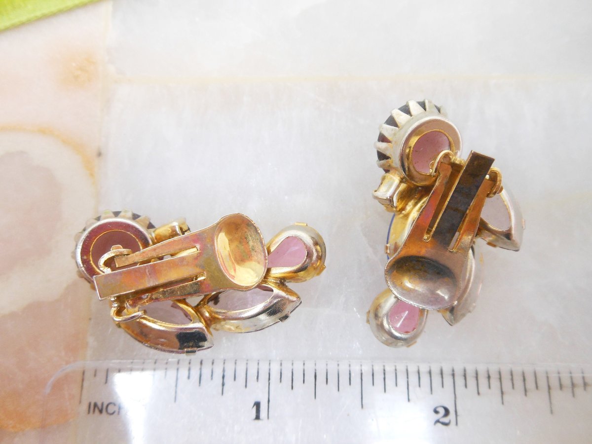 Vintage Rhinestone Earrings Clip OnFruit Salad Ear Climber Crystal Art Glass Jewelry Gift Mid Century, VivianJoel.com