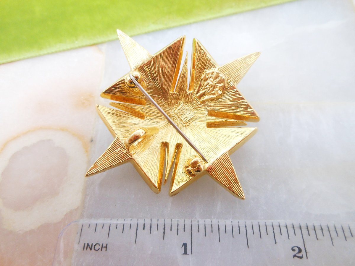 Vintage HUTTON WILKINSON Runway Designer Brooch Pendant Blue Enamel Maltese Cross Pin Clear Crystal Statement Jewelry Gift, VivianJoel.com