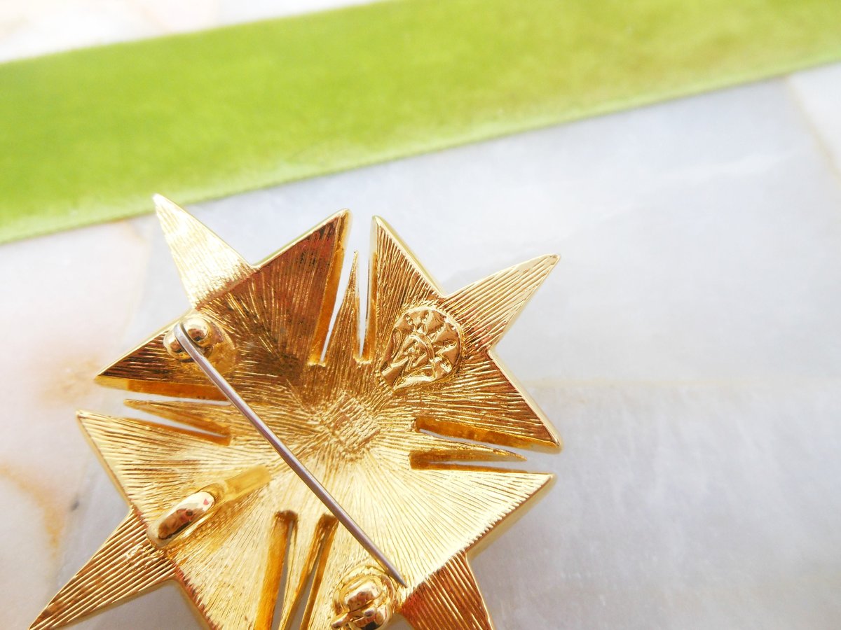 Vintage HUTTON WILKINSON Runway Designer Brooch Pendant Blue Enamel Maltese Cross Pin Clear Crystal Statement Jewelry Gift, VivianJoel.com