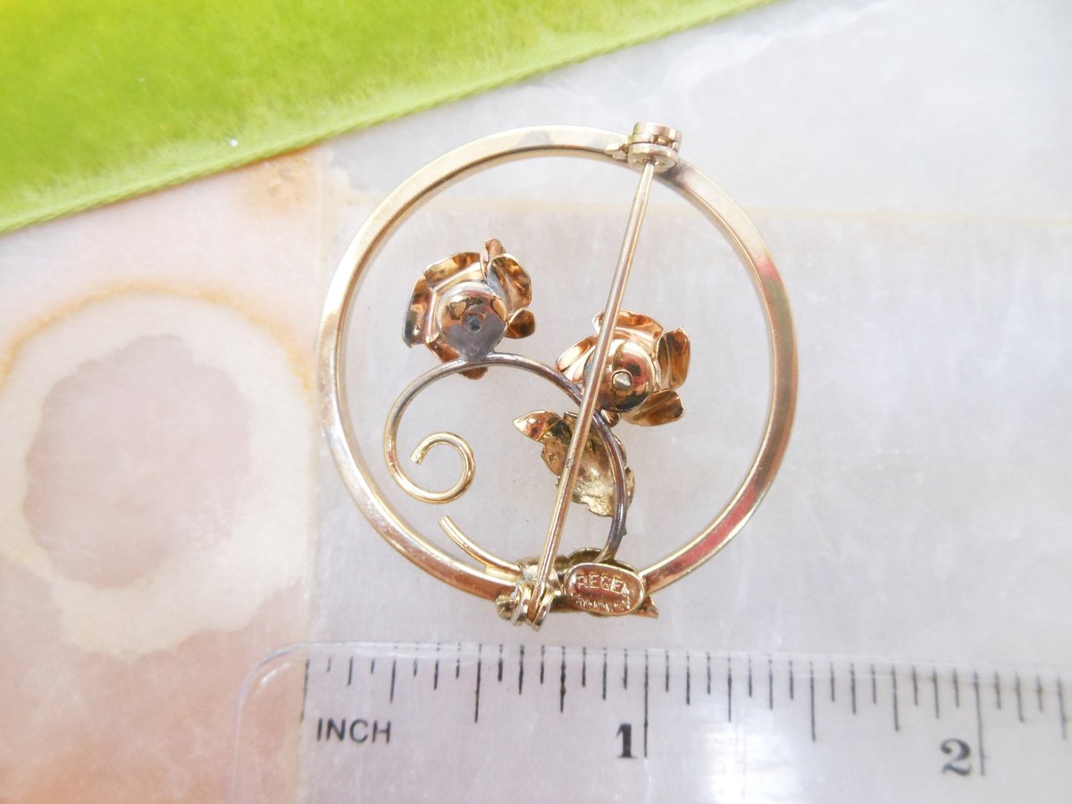 Vintage REGEL Wreath Brooch Gold Fill Rose Flower 12K GF Valentine Petite Designer Jewelry Gift Mid Century, VivianJoel.com