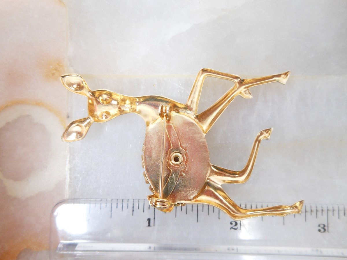 Vintage Reindeer Deer Jelly Belly Pin Brooch Art Glass Stone Figural Christmas Winter Jewelry Gift Mid Century, VivianJoel.com