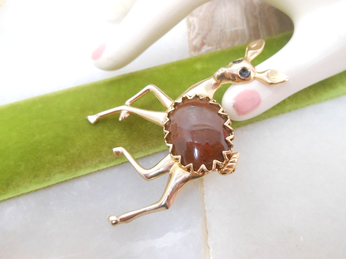 Vintage Reindeer Deer Jelly Belly Pin Brooch Art Glass Stone Figural Christmas Winter Jewelry Gift Mid Century, VivianJoel.com