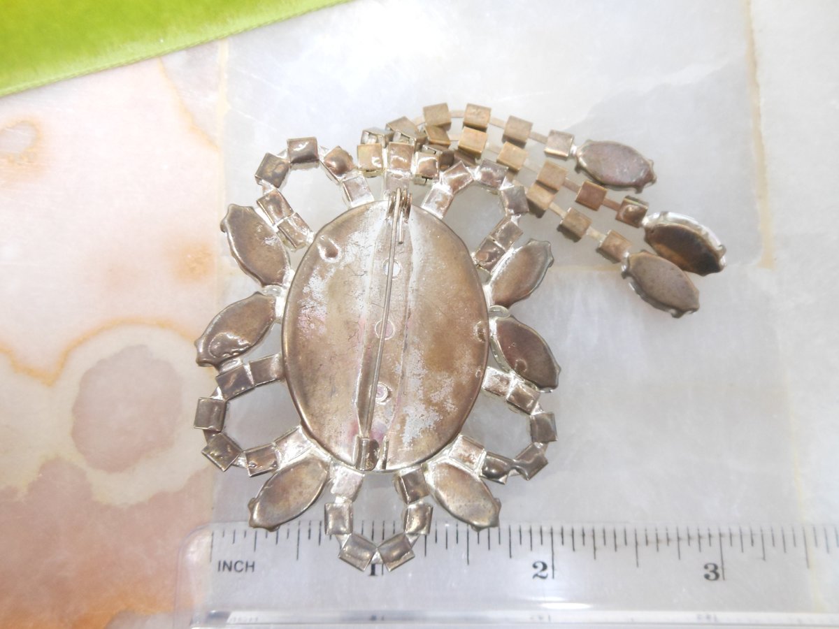 Vintage Big Fringe Brooch Rhinestone Black Clear Dangle Jewelry Gift Regency Renaissance Revival, VivianJoel.com