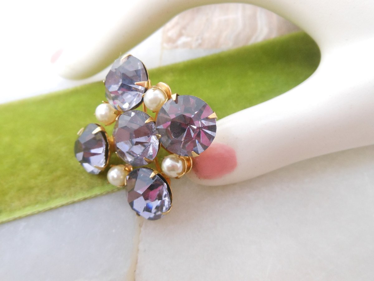 Vintage Maltese Cross Brooch Pearl Bead Petite Pin Crystal Rhinestone Regency Revival Mid Century Jewelry Gift, VivianJoel.com