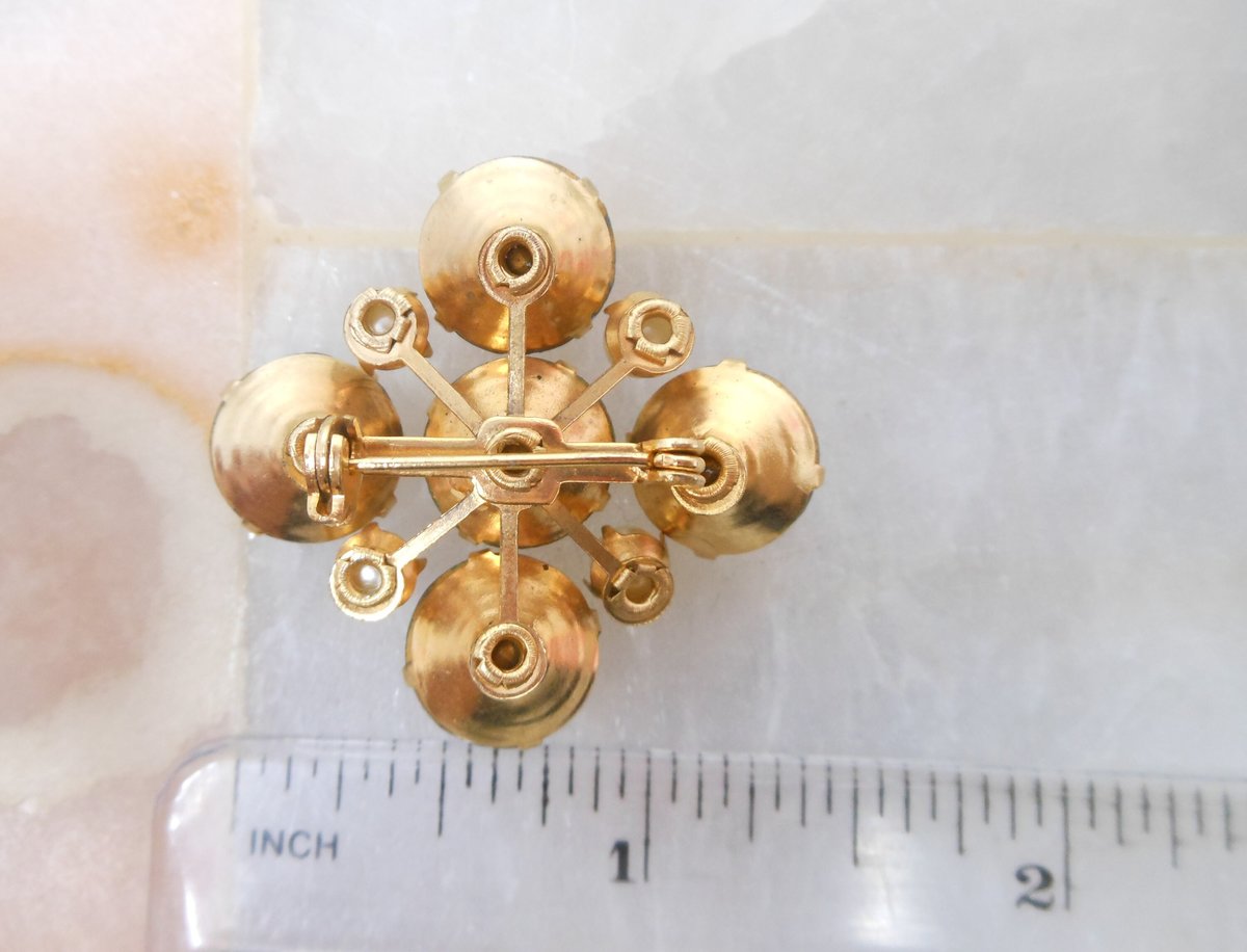 Vintage Maltese Cross Brooch Pearl Bead Petite Pin Crystal Rhinestone Regency Revival Mid Century Jewelry Gift, VivianJoel.com