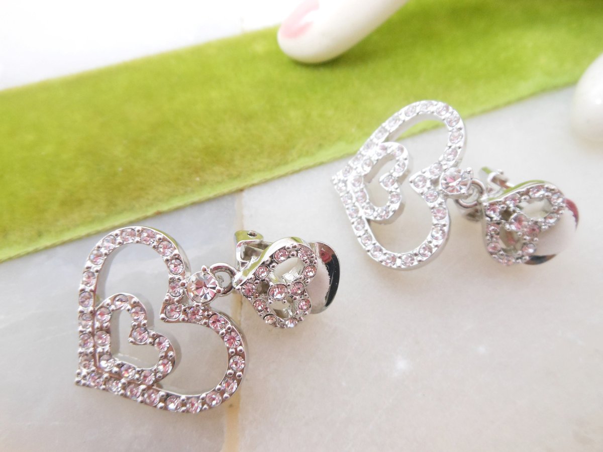 Vintage NOLAN MILLER Heart Earrings Rhinestone Clip On Pave Crystal Dangle Drop Silver Designer Jewelry Gift Original Box, VivianJoel.com