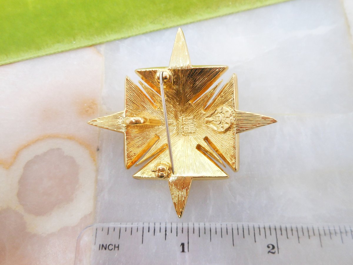 Vintage HUTTON WILKINSON Runway Designer Brooch Pendant Blue Enamel Maltese Cross Pin Clear Crystal Statement Jewelry Gift, VivianJoel.com