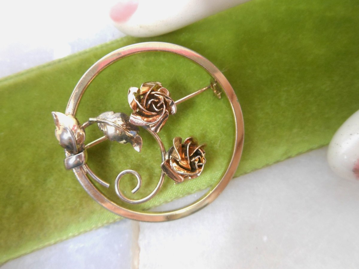 Vintage REGEL Wreath Brooch Gold Fill Rose Flower 12K GF Valentine Petite Designer Jewelry Gift Mid Century, VivianJoel.com