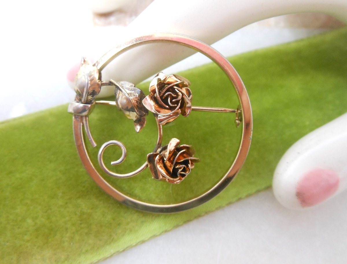 Vintage REGEL Wreath Brooch Gold Fill Rose Flower 12K GF Valentine Petite Designer Jewelry Gift Mid Century, VivianJoel.com