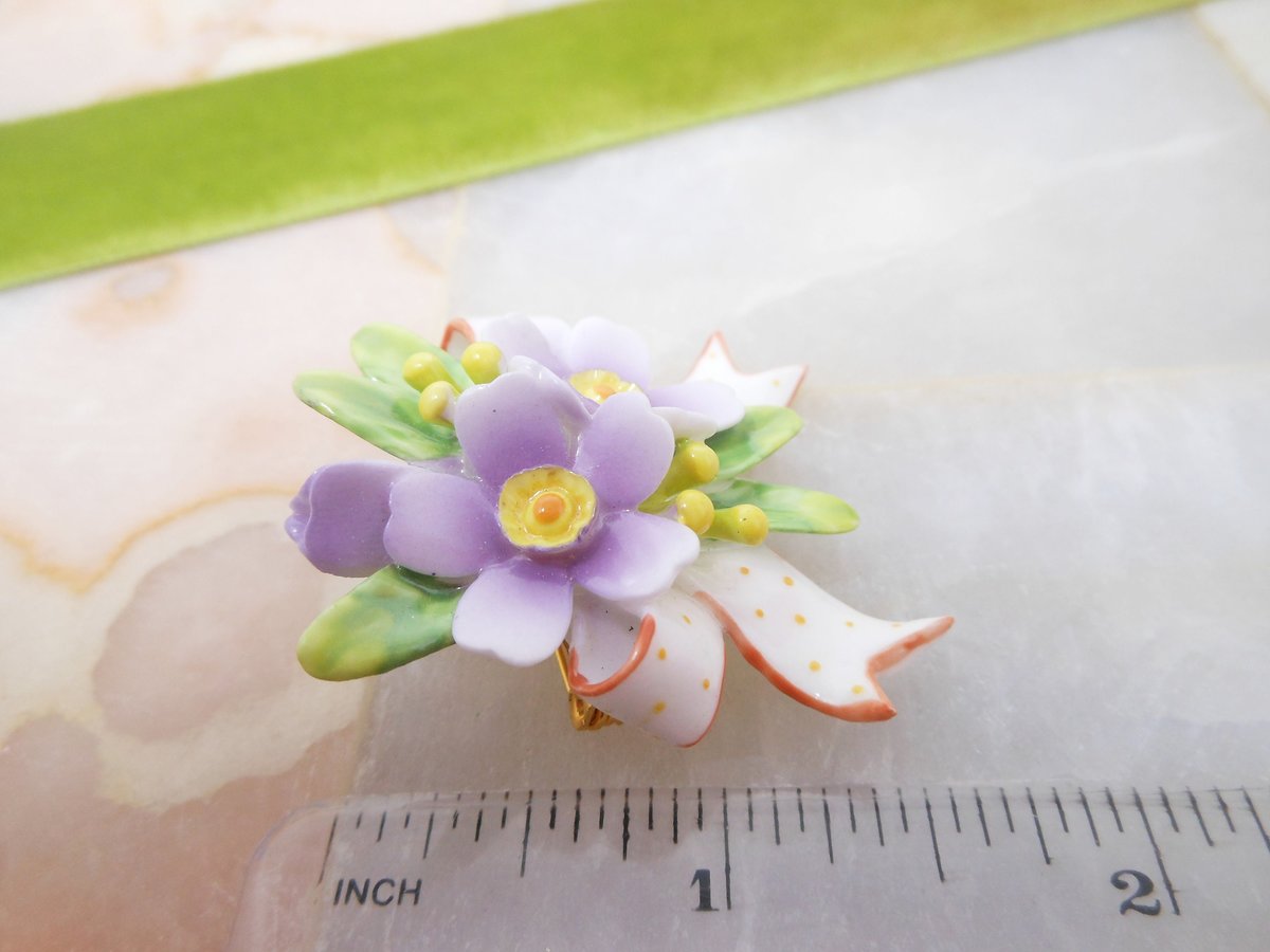 Vintage Purple Pansy Brooch Bone China Porcelain Ceramic Flower Pin Bouquet Jewelry Gift THAILAND, VivianJoel.com
