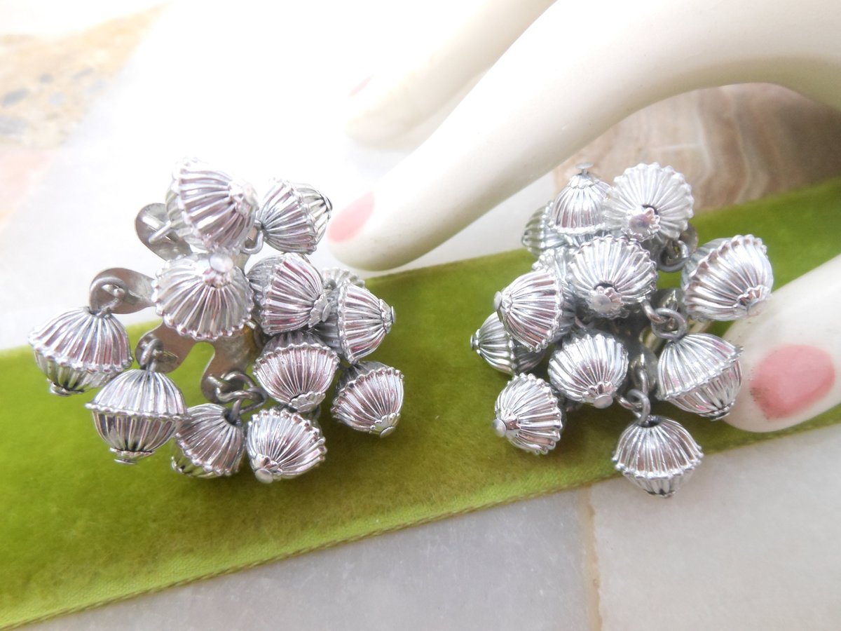 Vintage Silver Bead Cha Cha Earrings Dangle Drop Waterfall Chunky Fab Lightweight Jewelry Gift JAPAN Mid Century, VivianJoel.com