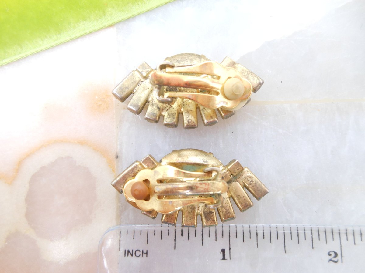 Vintage Purple Blue Baguette Earrings Rhinestone Ear Climbers Clip On Crystal Mid Century Jewelry Gift, VivianJoel.com