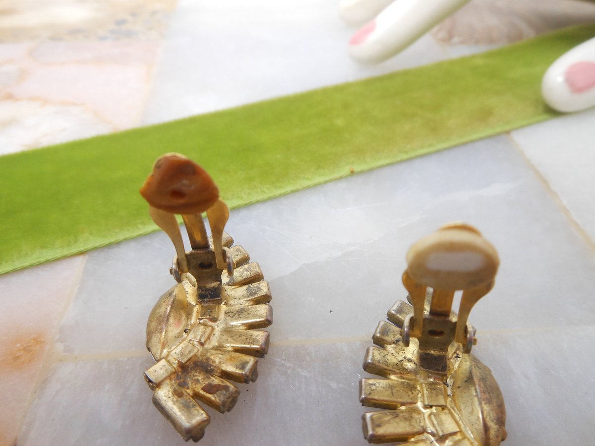 Vintage Purple Blue Baguette Earrings Rhinestone Ear Climbers Clip On Crystal Mid Century Jewelry Gift, VivianJoel.com