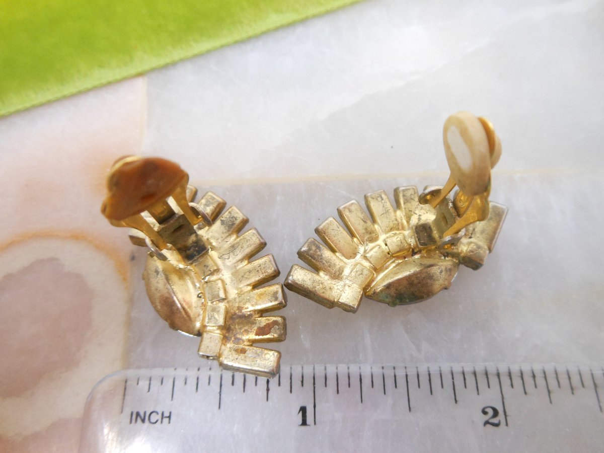 Vintage Purple Blue Baguette Earrings Rhinestone Ear Climbers Clip On Crystal Mid Century Jewelry Gift, VivianJoel.com